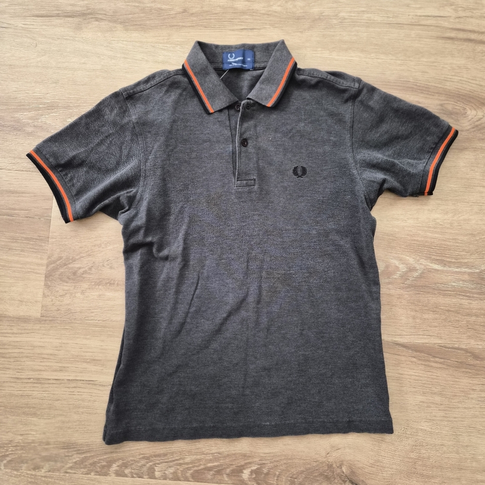 Fred Perry Gray Polo Shirt with Orange Trim